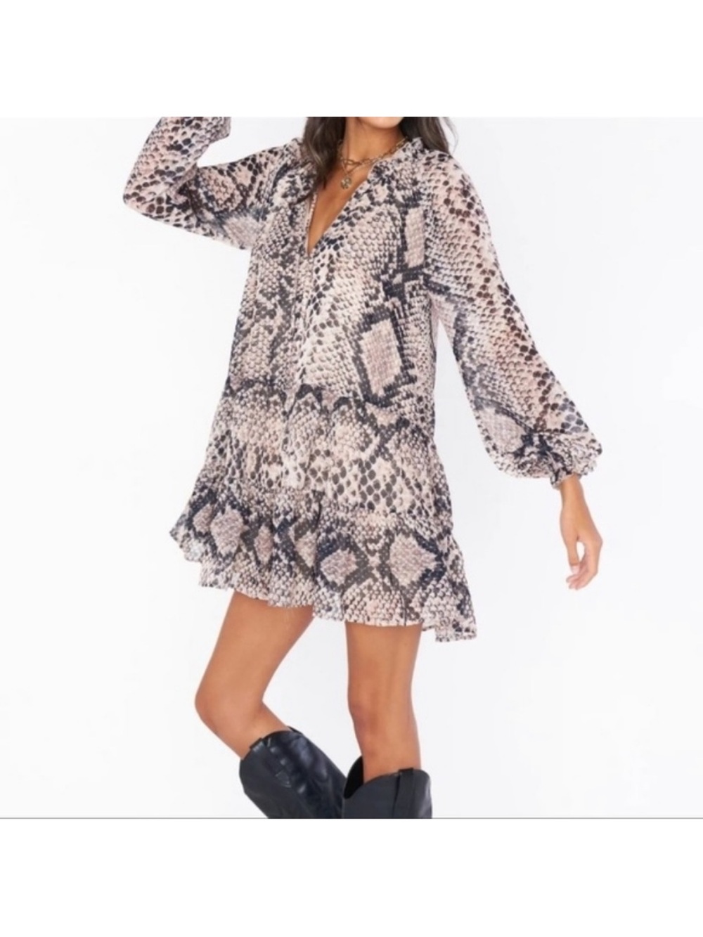 Show Me Your MuMu snake print swing mini dress Tan XL